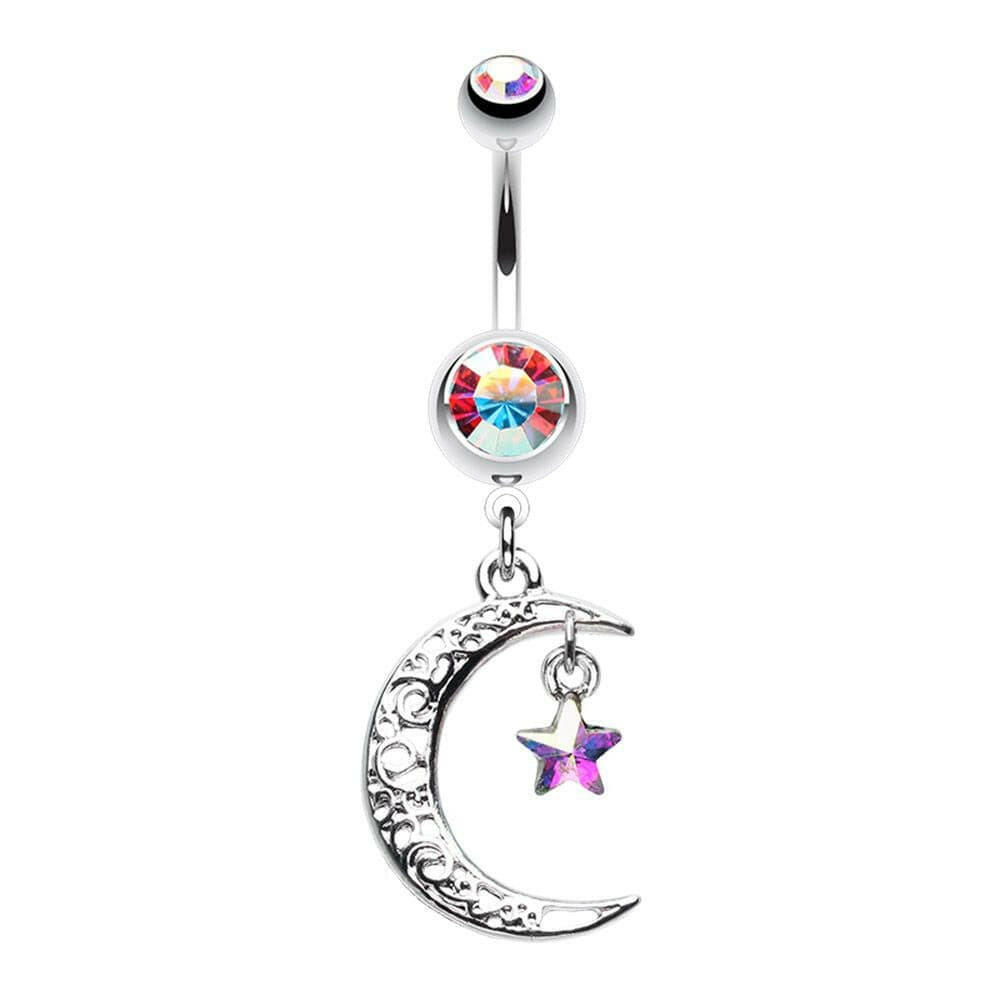 Filigree Moon Star Sparkle Belly Button Ring Navel Ring Impulse Piercings