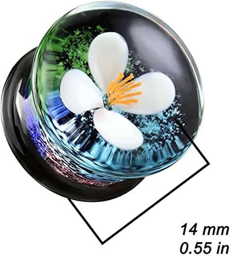 Floating White Flower Double Flare Glass Plug Plugs Impulse Piercings