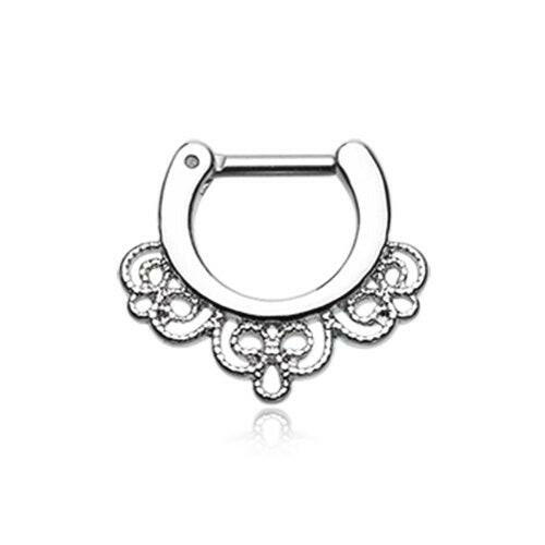 Florid Filigree Septum Clicker Septum Ring Impulse Piercings 16 GA (1.2mm) 1/4" (6mm)