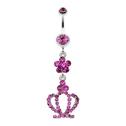 Flower Crown Sparkle Belly Button Ring Navel Ring Impulse Piercings Fuchsia