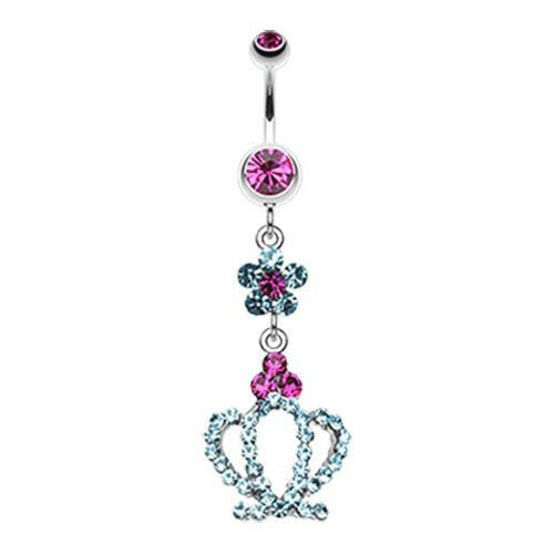 Flower Crown Sparkle Belly Button Ring Navel Ring Impulse Piercings Fuchsia/Aqua