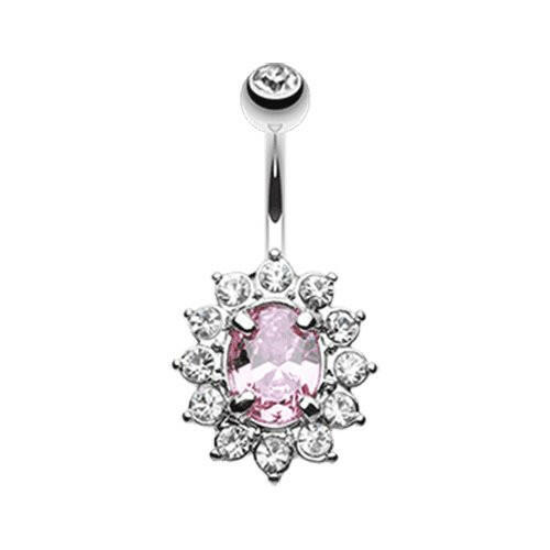 Flower Dazzle Sparkle Belly Button Ring Navel Ring Impulse Piercings Clear/Pink