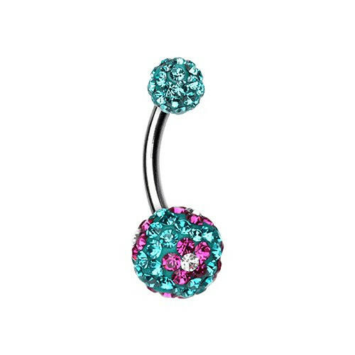 Flower Delight Multi-Sprinkle Dot Belly Button Ring Navel Ring Impulse Piercings Teal/Fuchsia