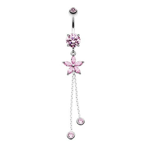 Flower Sparkle Cubic Zirconia Belly Button Ring Navel Ring Impulse Piercings Pink