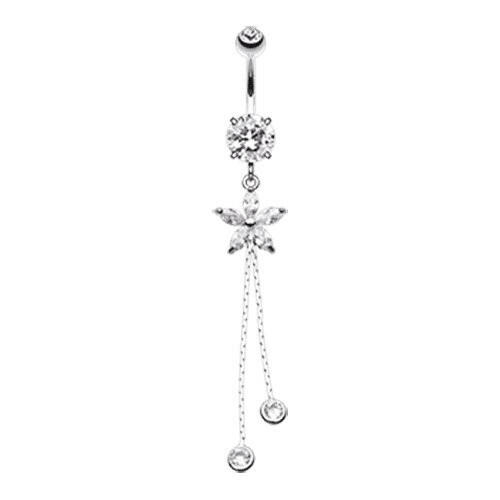 Flower Sparkle Cubic Zirconia Belly Button Ring Navel Ring Impulse Piercings Clear