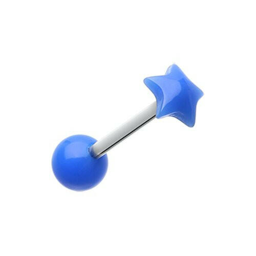 Fluffy Star Acrylic Top Barbell Tongue Ring Barbell Impulse Piercings Blue