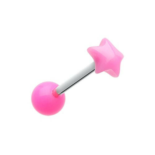 Fluffy Star Acrylic Top Barbell Tongue Ring Barbell Impulse Piercings Pink