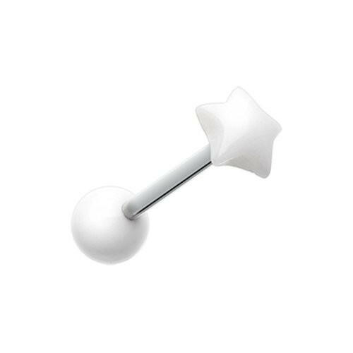 Fluffy Star Acrylic Top Barbell Tongue Ring Barbell Impulse Piercings White