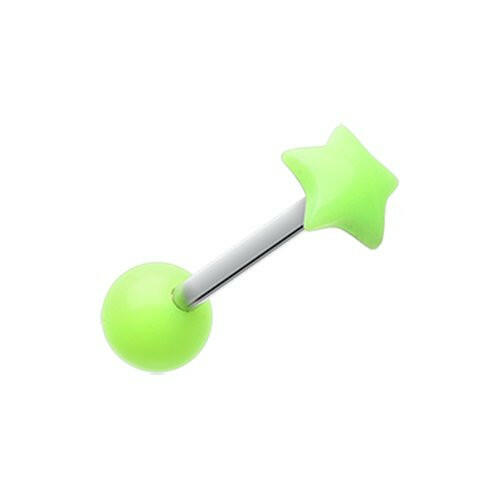 Fluffy Star Acrylic Top Barbell Tongue Ring Barbell Impulse Piercings Green