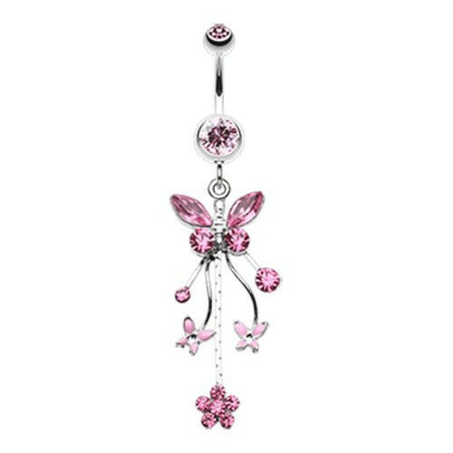 Fluttering Butterflies Belly Button Ring Navel Ring Impulse Piercings Light Pink