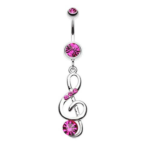 G-Clef Bling Belly Button Ring Navel Ring Impulse Piercings Fuchsia