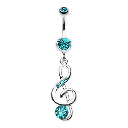 G-Clef Bling Belly Button Ring Navel Ring Impulse Piercings Teal