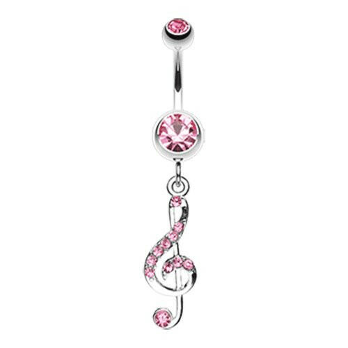 G Clef Music Note Sparkle Belly Button Ring Navel Ring Impulse Piercings Light Pink