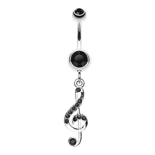 G Clef Music Note Sparkle Belly Button Ring Navel Ring Impulse Piercings Black