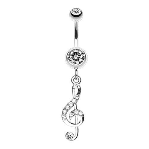 G Clef Music Note Sparkle Belly Button Ring Navel Ring Impulse Piercings Clear