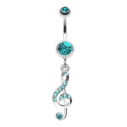 G Clef Music Note Sparkle Belly Button Ring Navel Ring Impulse Piercings Teal