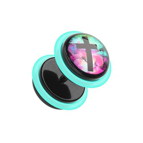 Galaxy Cross Acrylic Fake Plug Earrings with O-Rings Fake Plug Earrings Impulse Piercings 16 GA (1.2mm)