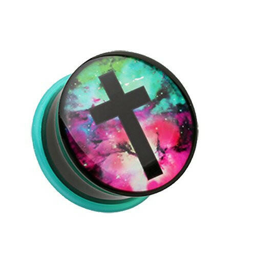 Galaxy Cross Single Flared Ear Gauge Plug Earrings Plug Earrings Impulse Piercings 0 GA (8mm)