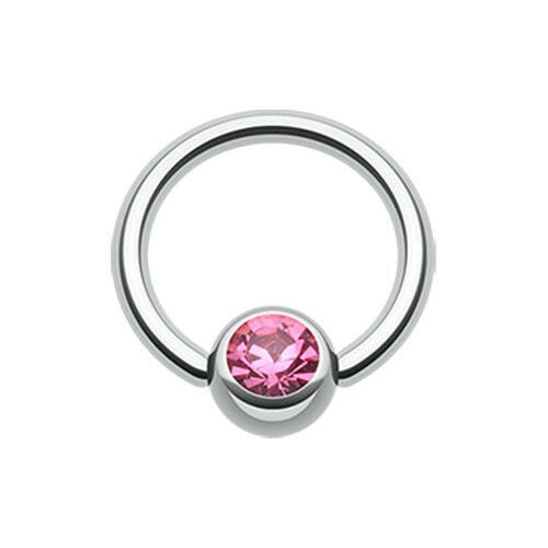 Gem Ball Steel Captive Bead Ring Captive Bead Impulse Piercings 3/8" (10mm) 3/16" (5mm) Pink