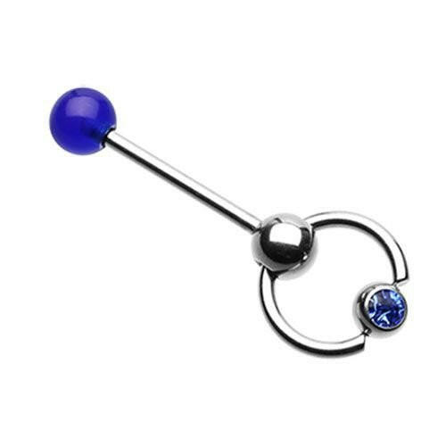 Gem Ball Top Slave Barbell Ring Barbell Impulse Piercings Blue