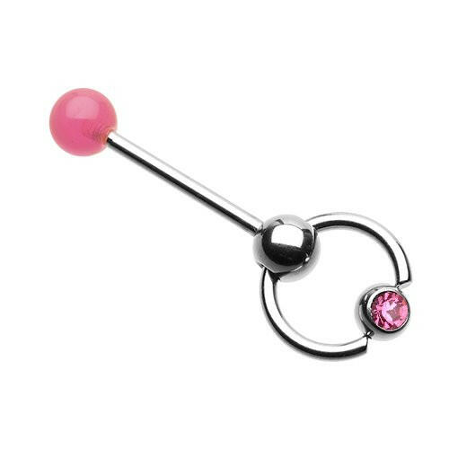 Gem Ball Top Slave Barbell Ring Barbell Impulse Piercings Pink