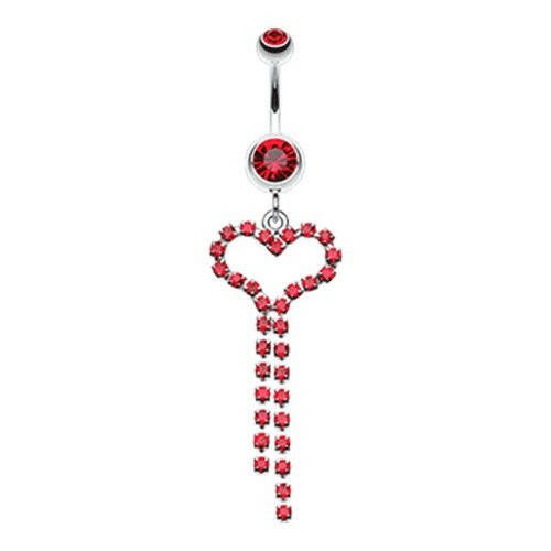 Gem Encrested Heart Belly Button Ring Navel Ring Impulse Piercings Red