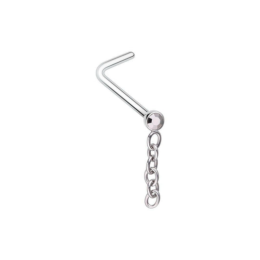 Gemmed Chainlink Dangle L-Shaped Nose Ring Impulse Piercings