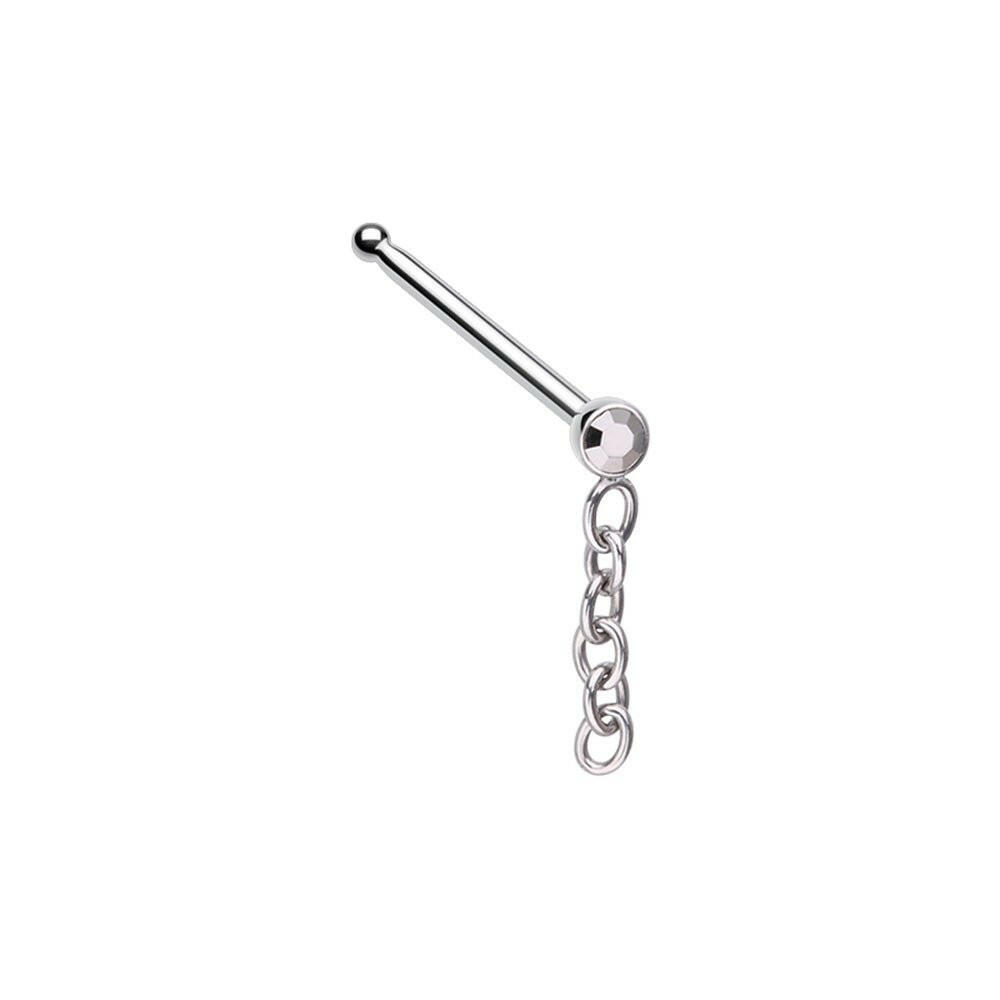 Gemmed Chainlink Dangle Nose Stud Ring Impulse Piercings