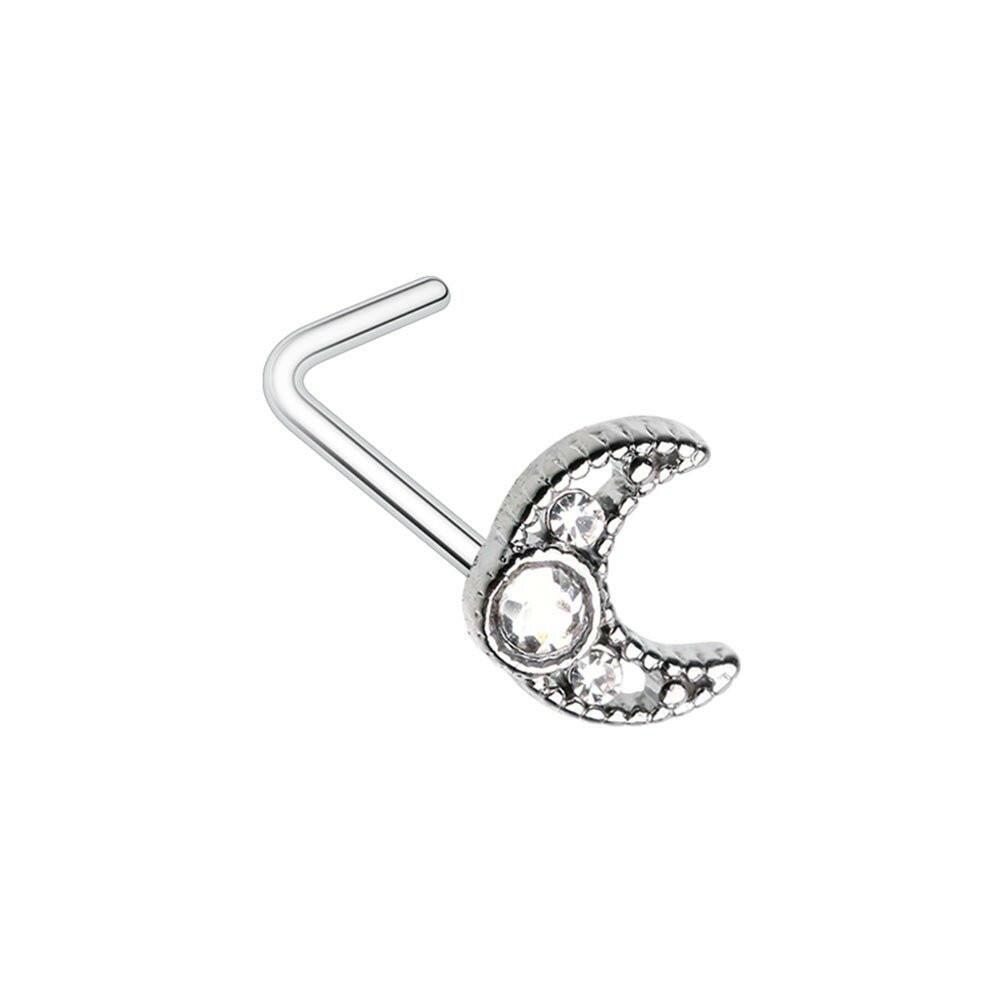 Gemmed Crescent Moon L-Shaped Nose Ring Nose Ring Impulse Piercings