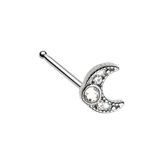 Gemmed Crescent Moon Nose Stud Ring Nose Ring Impulse Piercings