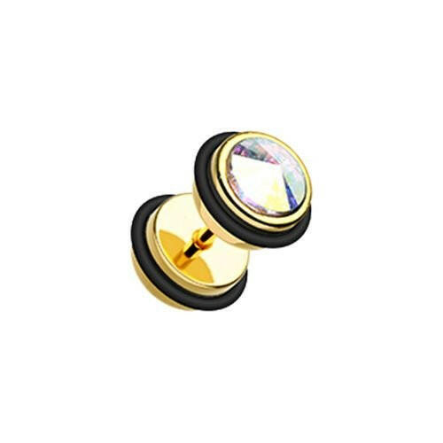 Gemmed Iridescent Metallic Coat Acrylic Fake Plug with O-Rings Fake Plug Impulse Piercings 18 gauge (1mm) Aurora Borealis