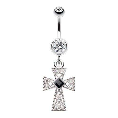 Gemmed Iron Cross Belly Button Ring Navel Ring Impulse Piercings