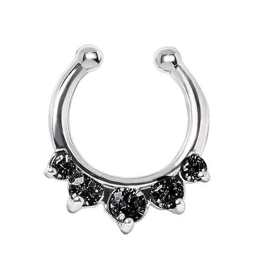 Gemmed Princess Fake Septum Ring Black CZ