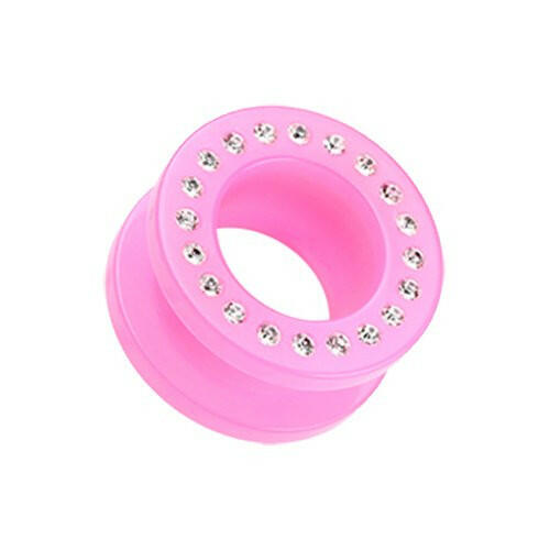 Gems Encircle Screw-Fit Ear Gauge Tunnel Plug Plugs Impulse Piercings 8 gauge (3.2mm) Pink/Clear