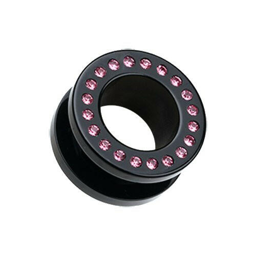 Gems Encircle Screw-Fit Ear Gauge Tunnel Plug Plugs Impulse Piercings 8 gauge (3.2mm) Black/Pink