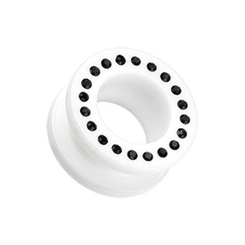 Gems Encircle Screw-Fit Ear Gauge Tunnel Plug Plugs Impulse Piercings 8 gauge (3.2mm) White/Black