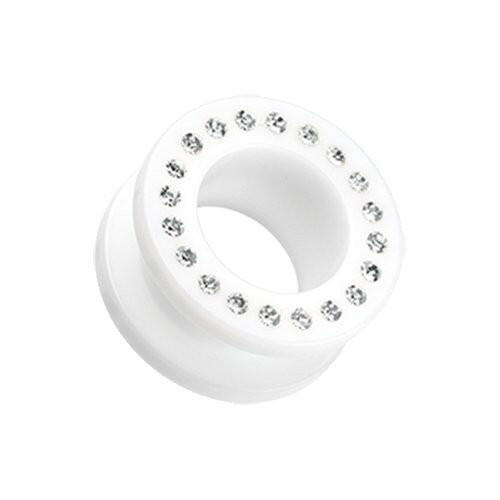 Gems Encircle Screw-Fit Ear Gauge Tunnel Plug Plugs Impulse Piercings 8 gauge (3.2mm) White/Clear