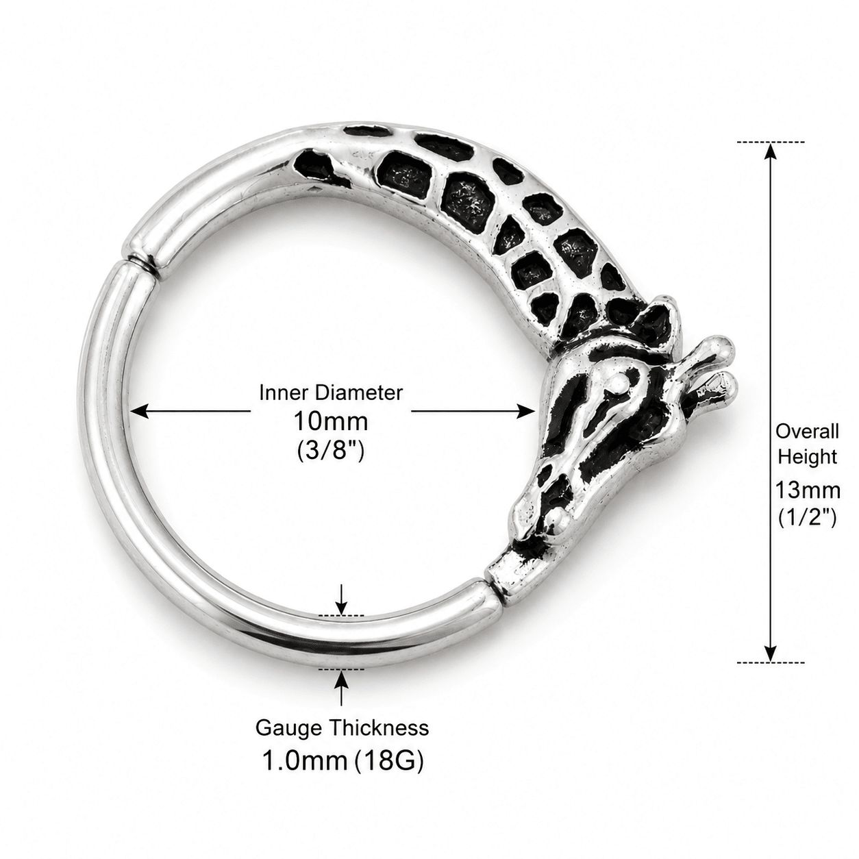 Stainless Steel Giraffe Silver Plated Seamless Ring / Cartilage Earring - Skin Metals