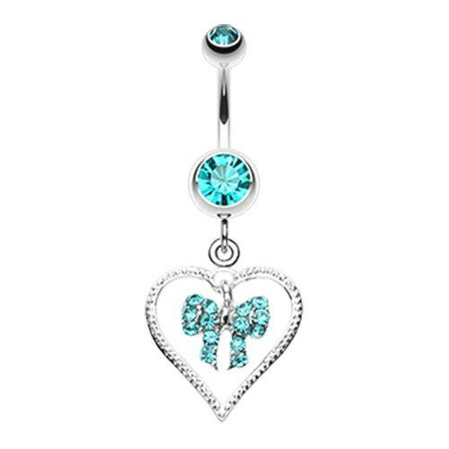 Glam Bow-Tie in Heart Belly Button Ring Navel Ring Impulse Piercings Teal