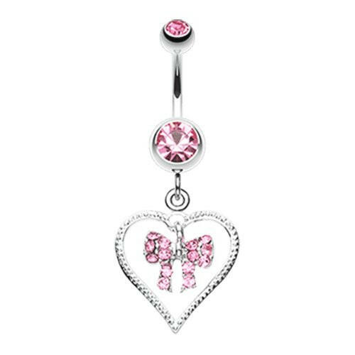 Glam Bow-Tie in Heart Belly Button Ring Navel Ring Impulse Piercings Light Pink