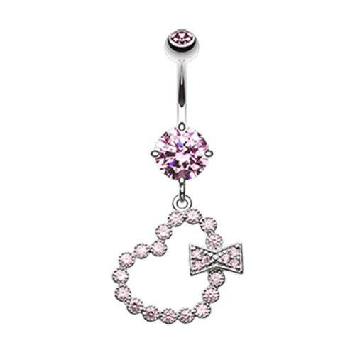 Glam Heart Bow Cubic Zirconia Belly Button Ring Navel Ring Impulse Piercings Pink