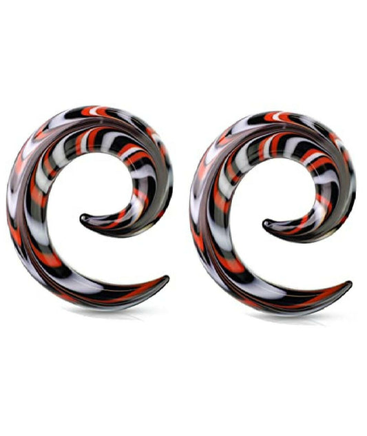 Glass Black Red and White Spiral Tapers Tapers Impulse Piercings 4GA (5mm)