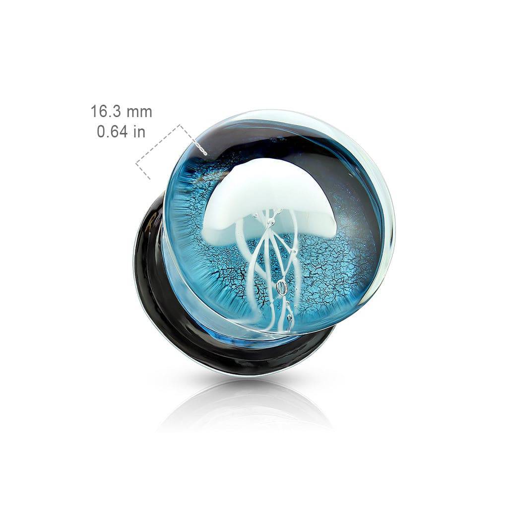 Floating Jellyfish Double Flare Glass Plugs (Blue Background) Plugs Impulse Piercings