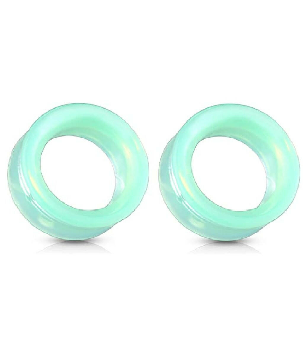 Glass Green Opalite Double Flared Saddle Tunnel Plugs Impulse Piercings 0GA (8mm)