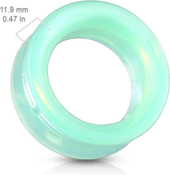 Glass Green Opalite Double Flared Saddle Tunnel Plugs Impulse Piercings