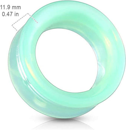 Glass Green Opalite Double Flared Saddle Tunnel Plugs Impulse Piercings