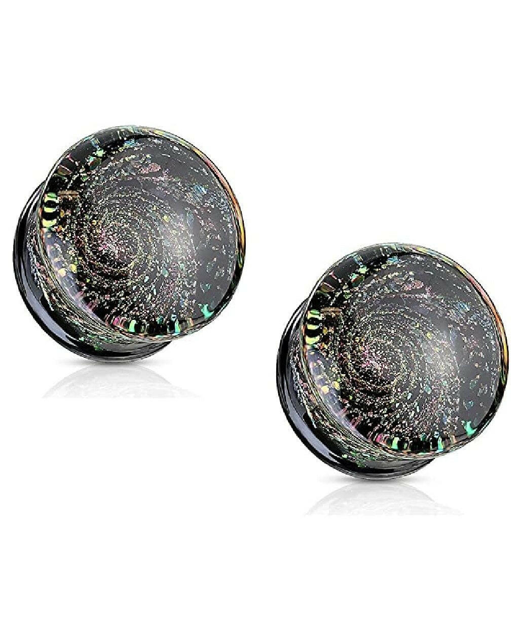 Glass Multi Color Sparkle Galaxy Double Flared Plugs Plugs Impulse Piercings 0GA (8mm)