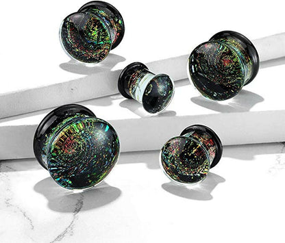 Glass Multi Color Sparkle Galaxy Double Flared Plugs Plugs Impulse Piercings