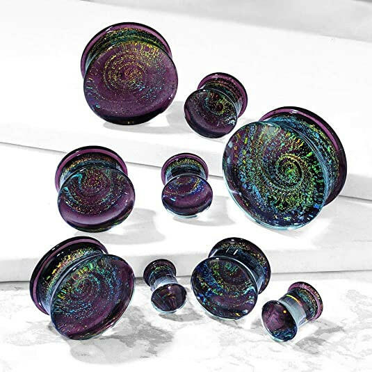 Glass Purple Galaxy Swirl Double Flared Plugs Plugs Impulse Piercings