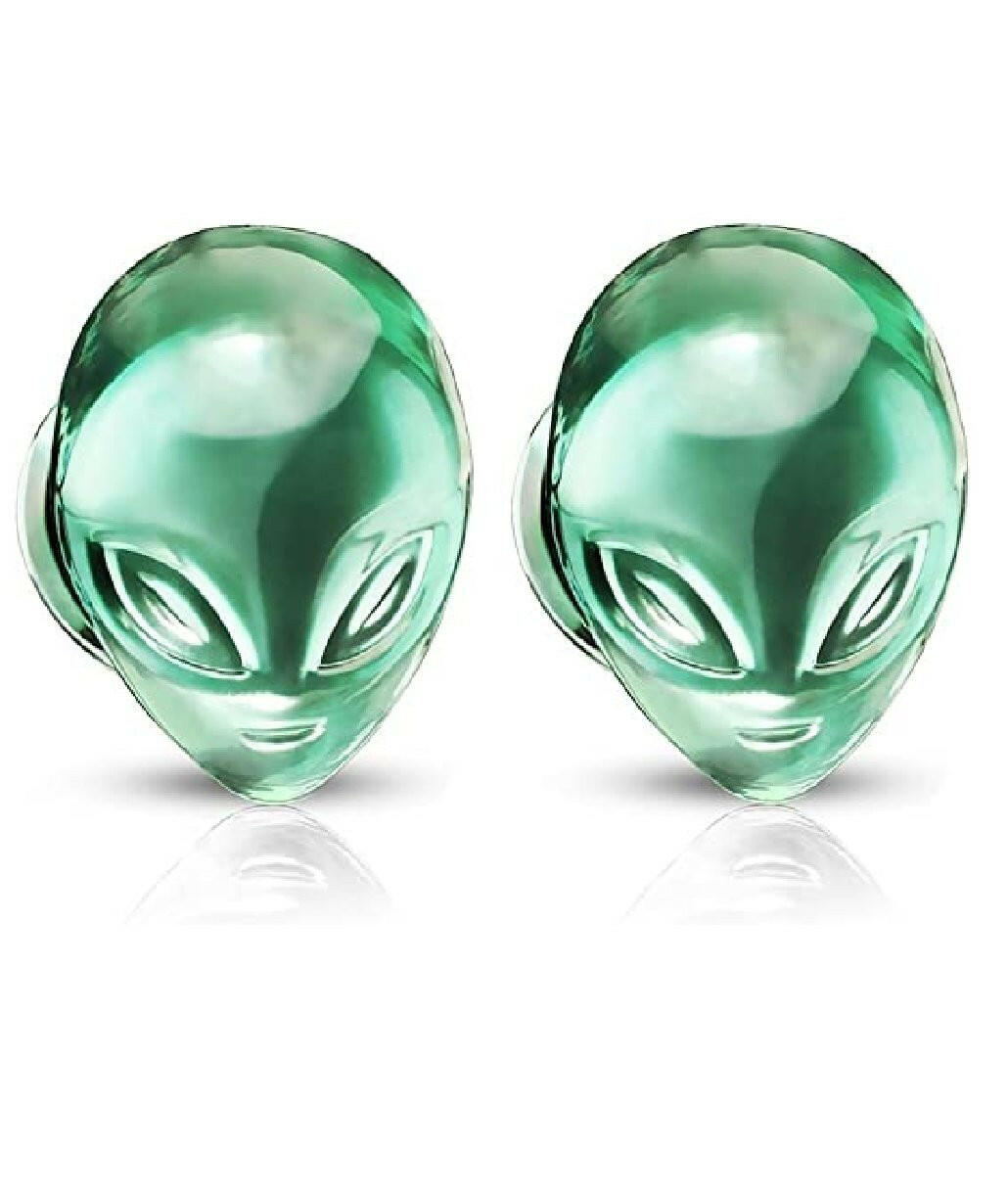 Glass Pyrex Green Alien Face Double Flare Plugs Plugs Impulse Piercings 2GA (6mm)